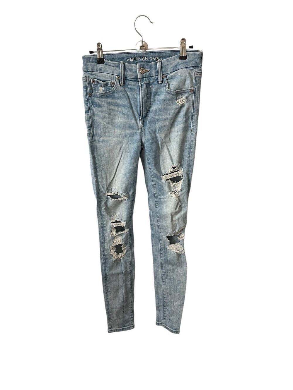 American Eagle 4 Regular HiRise Jegging Distressed Light Blue Stretch